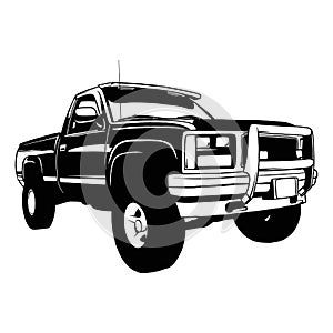 Pickup lifted 1990, Muscle car, Classic car, Stencil, Silhouette, Vector Clip Art - Truck 4x4 Off Road - Off-road car