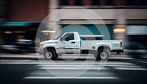 Pickup motion image, car running on the road with blurred background. 4x4 auto for travel and expeditions