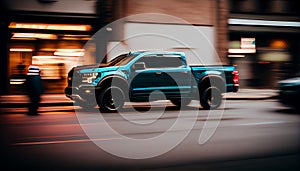 Pickup motion image, car running on the road with blurred background. 4x4 auto for travel and expeditions