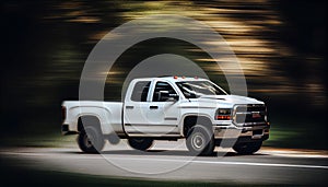 Pickup motion image, car running on the road with blurred background. 4x4 auto for travel and expeditions