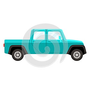 Pickup truck blue coloured flat style vector illustration