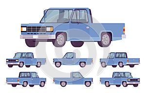 Pickup truck blue set with cab and open cargo area