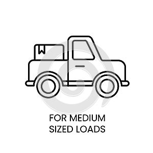 Pickup Truck For delivery of medium sized cargo, vector line icon with editable stroke