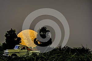 Pickup Truck Full Moon and Candy Pumpkins