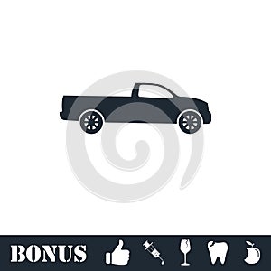 Pickup truck icon flat