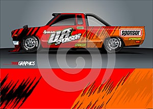 Pickup truck livery graphic vector. abstract grunge background design for vehicle vinyl wrap and car branding