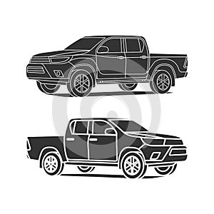 Pickup truck silhouette set outline and black icon vector illustration photo