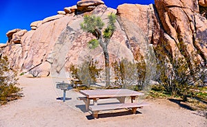 Picnic able and Barbecue Amidst Boulders Joshua Tree National Park California
