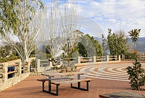 Picnic area with circular floor pattern photo