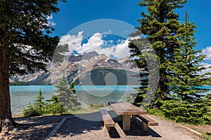 Picnic area near Bow lake in Banff National Park