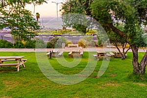 Picnic area, and the Sea of Galilee, in Hamat Tiberias