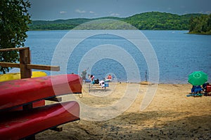 Picnic at Arrowhead lake and beach, Ontario, Canada