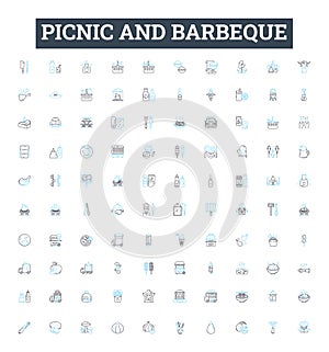 Picnic and barbeque vector line icons set. Picnic, Barbeque, BBQ, Outdoor, Grill, Cookout, Feast illustration outline