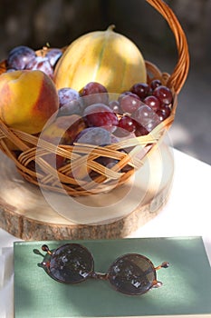 Picnic Basket, Book and Sunglasses