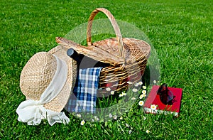 Picnic basket in the field