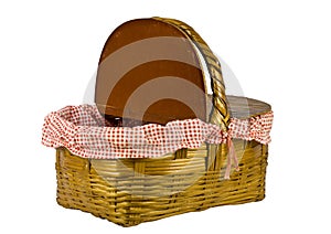 Picnic basket open isolated on white