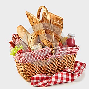 Picnic basket packed with a tasty summer lunch