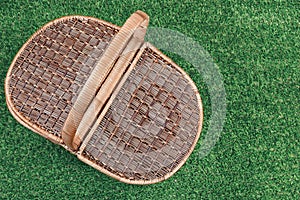 Picnic Basket On The Summer Lawn, Top View