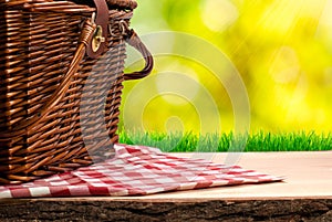 Picnic basket on the table photo