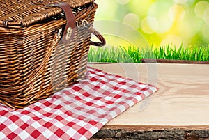 Picnic basket on the table top angle