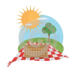 Picnic basket tablecloth landscape