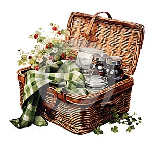 picnic basket watercolor illustration