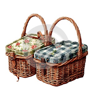 picnic basket watercolor illustration