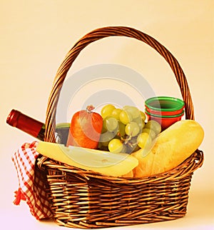 Picnic basket - wine, fruit, cheese