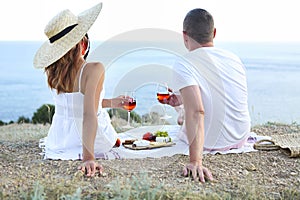 Picnic on the beach for the couple in love