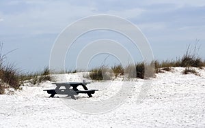 Picnic Bench on Deserted Beach
