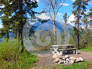 A picnic bench at a rest stop in the yukon territories