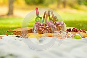 Picnic, camping in the gardens, romance and relaxation. Summer and mood. Weekend and vacation, sunny mood