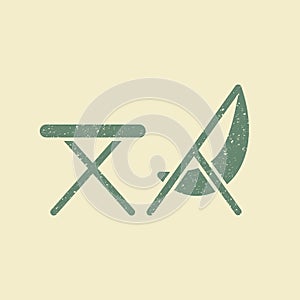 Picnic, camping table and folding chair simple icon vector. Flat symbol of camping in retro style.