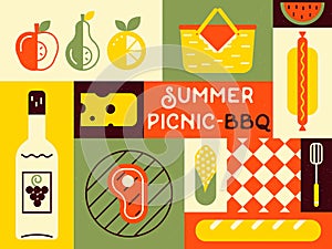 Picnic card in trendy vintage colors.