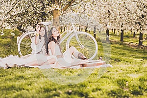 Picnic in cherry blossom with bike