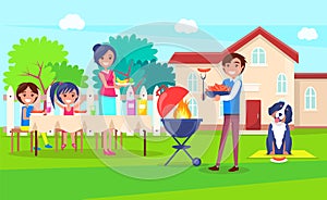 Picnic Family Relaxing House Vector Illustration