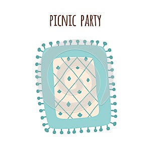 Picnic festival blanket park isolated Blue gingham tablecloth Outdoors summer picnic background. Checkered plaid