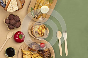 Picnic food in Eco-friendly cardboard disposable dishes