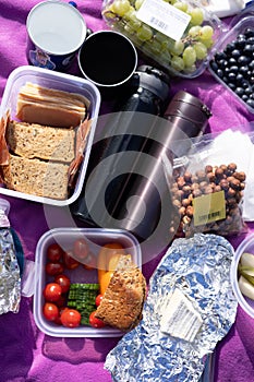 picnic forest toasts nature fruits vegetables Picnic basket Concept of eating on the street, weekend with family.