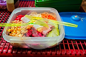 Picnic lunch in plastic container