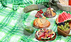 picnic in nature on a checkered blanket