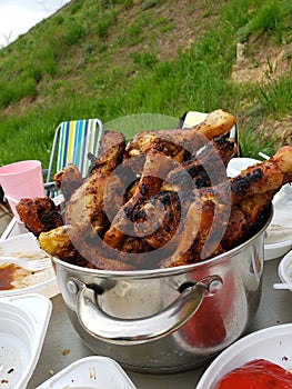 Picnic near to the coast of Black sea in Odessa, Ukraine. Green hill. Monastery Beach.