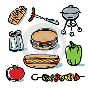 Picnic outdoor grilling food icon collection