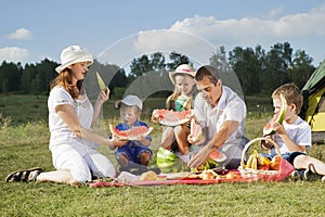 Picnic outdoors with food