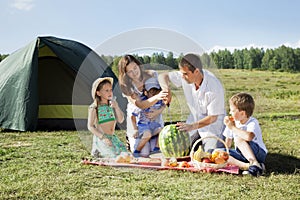 Picnic outdoors with food