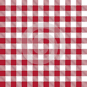 Picnic pattern. Red gingham. Red-white tablecloth or napkin. Square cloth for plaid, blanket or kitchen. Checkered seamless