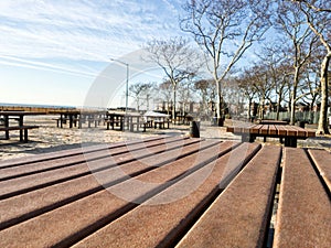 Picnic place at the Brighton beach on a sunny day