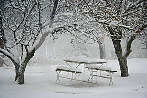 Picnic place in winter