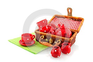 Picnic with red crockery