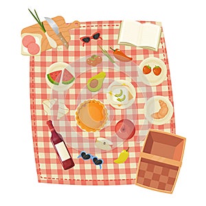 picnic set, food, bbq, picnic basket, outdoor food. vector illustration